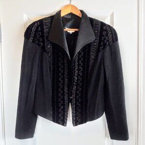 Vintage Lyn Kohls Black Wool Silk Velvet Embellished Jacket
